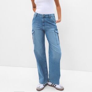 GAP Organic Cotton Mid Rise Cargo Wide Leg Jeans ‘90s Loose Relaxed Fit denim 27